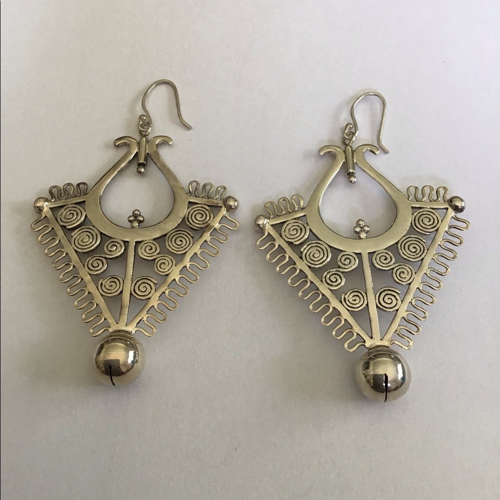 Huge Sterling Tribal Style Earrings Sumatra